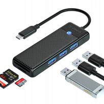 USB šakotuvas Orico 4in1, 3x USB-A 3.0, SD ir microSD skaitytuvas, 1,8 m, juodas