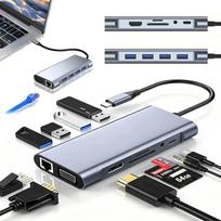 USB-C 11-in-1 adapteris MacBook Pro/Air M1/M2, HDMI 4K, LAN RJ45, SD, TF