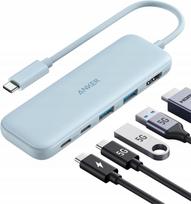 USB-C šakotuvas Anker 332, 5in1, aliuminis, mėlynas, HDMI 4K, 85W PD, USB
