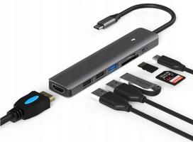 Adapteris HUB 7in1 USB-C su HDMI 4K, USB 3.0, SD ir PD