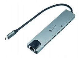 USB-C hubas Accura 8-in-1 su USB-C PD 100W, USB 3.0, USB 2.0, HDMI, RJ45