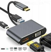 USB-C adapteris, 4 jungtys: HDMI 4K, VGA, USB 3.0