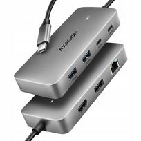USB-C šakotuvas AXAGON HMC-CUB83X2, 10Gbps, 7in1, DUAL 4K, aliuminis, pilkas