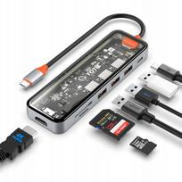 USB-C hubas TOTU 7-in-1 su HDMI 4K, 92W PD, USB 3.0, SD/TF kortelių skaitytuvu