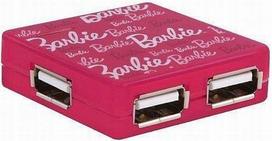 Rožinis USB šakotuvas Barbie, 4 USB 2.0 jungtys, atskiriamas laidukas