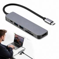 USB-C šakotuvas, HDMI, 2x USB 3.0, SD/TF kortelių skaitytuvas, PD 100W, 5Gb/s, 20 cm, aliuminis