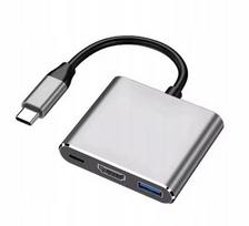 Adapteris 3 viename USB-C su HDMI 4K, USB 3.0 ir PD, skirtas MacBook