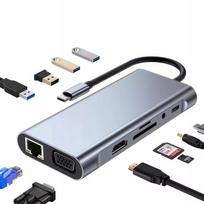 Adapteris USB-C su LAN (RJ45), HDMI, USB, kortelių skaitytuvu, MicroSD ir AUX