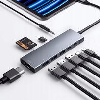 USB-C šakotuvas RREAKA, 9 jungtys: HDMI, PD, 3x USB 3.0, SD, MicroSD, audio