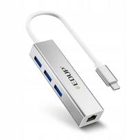 USB-C tinklo adapteris su LAN RJ45, 3 x USB 3.0, 10/100/1000Mbps, sidabrinis