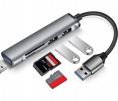 USB-C šakotuvas 3×USB, SD ir TF kortelėms, 5in1 adapteris