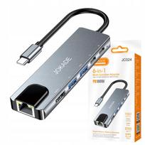 USB-C koncentratorius 6in1: HDMI 4K, PD 100W, RJ45 Ethernet 100MB/s, USB 3.0