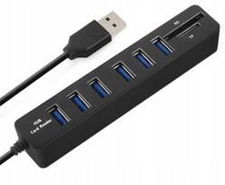 USB šakotuvas su 6 lizdais ir SD/TF kortelių skaitytuvu