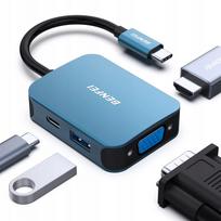USB-C šakotuvas BENFEI 4in1: HDMI, VGA, USB 3.0, Power Delivery, mėlynas