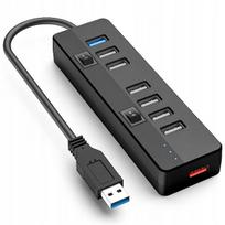 USB šakotuvas 7 jungčių, USB 2.0 ir 3.0, pelėms ir atmintukams