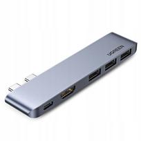Daugiafunkcis USB-C hubas MacBook Pro/Air, 2x USB-C, 3x USB 3.0, HDMI, pilkas