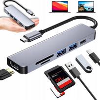 USB-C 6-in-1 adapteris su HDMI 4K, SD kortelių skaitytuvu, suderinamas su MacBook Pro/Air M1-M4 ir Surface