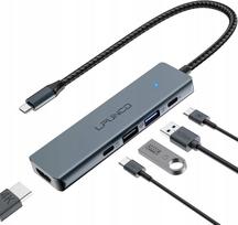 USB-C šakotuvas LPUNCD 5in1, 2x USB-C, USB, HDMI 4K, 100W, skirtas PC, MacBook, Dell, HP