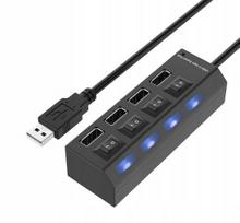 USB šakotuvas, 4 jungtys, su jungikliais