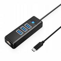 USB šakotuvas Orico PW3UR25-C3, 4 jungtys: 3x USB-A 3.0, 1x RJ45 2.5G Ethernet, 0,5 m