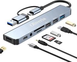 USB-C 3.0 šakotuvas, 8 jungtys, 2 SD ir TF kortelių skaitytuvai