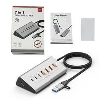 USB šakotuvas, aktyvus, 7 lizdai, USB 3.2, 7-in-1, USB-C