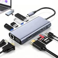 Adapteris HUB 11in1, USB-C, HDMI 4K, LAN Gigabit, Power Delivery