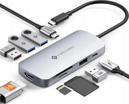USB-C šakotuvas NOVOO RM12H, 12 jungčių: 3x USB 2.0, 2x USB 3.2, USB-C 3.2 PD 100W, 2x HDMI