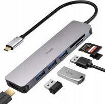 USB-C 7-in-1 šakotuvas: 3x USB-A 3.0, SD/MicroSD kortelių skaitytuvas, HDMI 4K