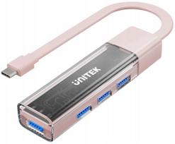 USB šakotuvas Unitek, USB-C/USB-A, 5Gb/s, rožinis