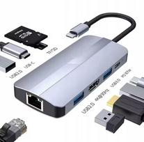 USB-C lizdo 9 viename adapteris: HDMI 4K, RJ45, SD, TF, PD 87W stotelė