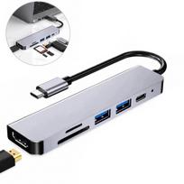 USB-C šakotuvas su HDMI (4K), 2x USB 3.0, SD, TF, 6-in-1 dokas
