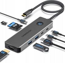 USB-C koncentratorius Campexon 8in1, 100W, HDMI, DP, USB, SD, tinka Surface, MacBook, DELL, HP
