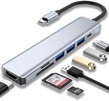 USB-C dokų stotelė, 7 jungtys, 4K HDMI, 2x USB 3.0, 100W, SD/TF kortelių lizdai, aliuminis