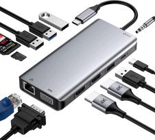 Doko stotelė Giissmo DK020, 12 jungčių: USB 3.0, USB 2.0, USB-C, 2x HDMI, LAN, VGA, AUX, skirta Macbook