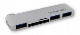 USB-C šakotuvas su 3 USB-A jungtimis ir LE TOUCH kortelių skaitytuvu