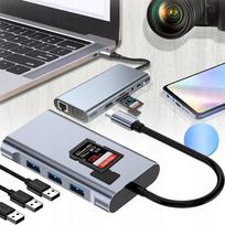 USB-C adapteris 10-in-1: HDMI 4K, USB 3.0, LAN RJ45, AUX, kortelių skaitytuvas TF/SD