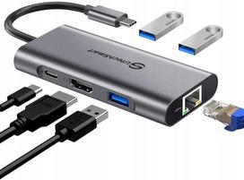 USB-C hubas UCN3273, 6 jungtys (USB-C, 3x USB 3.0, RJ45, HDMI)