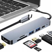 USB-C šakotuvas 6in1: HDMI 4K, USB-C 3.0, SD, MicroSD, 100W