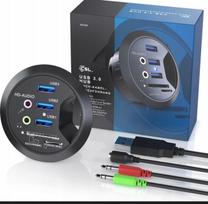 Stalinis USB hubas 3xUSB-A, USB-C ir ausinių lizdas, montuojamas į stalą