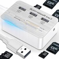 USB šakotuvas 7–1 su kortelių skaitytuvu (SD, MMC, MS, TF, M2) ir 3 USB lizdais