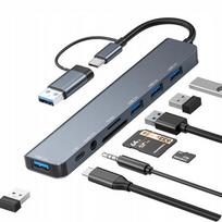 USB-C koncentratorius 8-in-1 su USB, garso, TF/SD kortelių lizdais