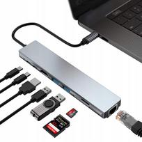 USB-C 8in1 adapteris – aliuminis, HDMI, USB, RJ45, USB-C, dokinė stotis