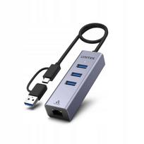 USB-C šakotuvas Unitek 4in1: Ethernet, 3 x USB-A 5Gbps, adapteris USB-A