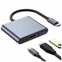 Adapteris HUB 3in1: HDMI, USB-A, USB-C, USB 3.0, 4K 60Hz, pilkas
