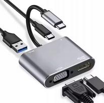 USB-C 4-in-1 adapteris: HDMI 4K, VGA, USB 3.0, PD stotelė