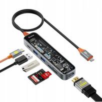 USB-C šakotuvas 6in1 su 30 cm HDMI kabeliu, 4K@60Hz, 2x USB-A 3.0, 5Gbps