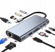 USB-C 11-in-1 adapteris: HDMI 4K, VGA, RJ45, garso, PD dokas