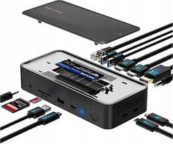 USB-C stotelė WAVLINK 13in1, 3 ekranai, 4K, 100W PD, SSD palaikymas