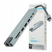 Adapteris 8 viename: USB, SD kortelių skaitytuvas, HDMI, LAN (RJ45) hubas